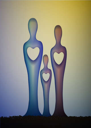 unity of family three sculpture, family concept, family love idea, together forever, vectorのイラスト素材