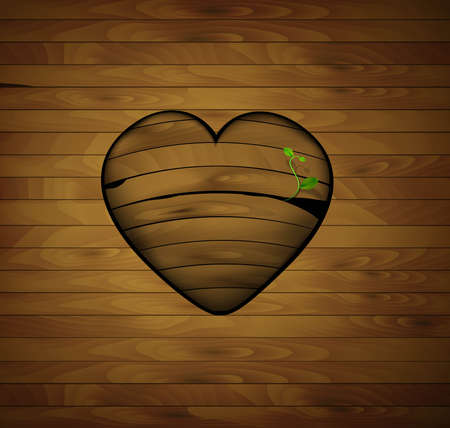 wooden heart with sprout, valentine symbol, vectorのイラスト素材