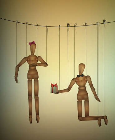 A two lovers concept, romantic valentine marionettes, present for you idea, vectorのイラスト素材