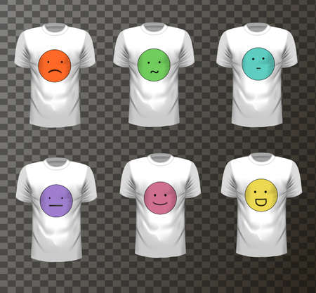 set of t-shirt with colored faces, mood and cloth, vectorのイラスト素材