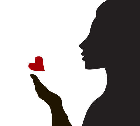 air kiss, Valentines Day silhouette on white backgroundのイラスト素材