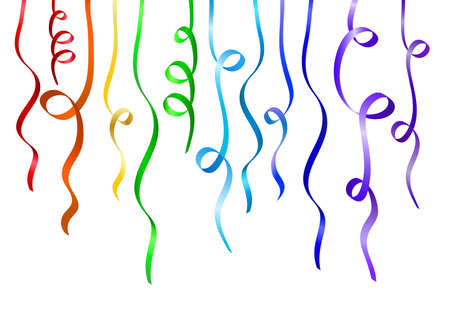 Rainbow colored curly ribbons on white background.のイラスト素材