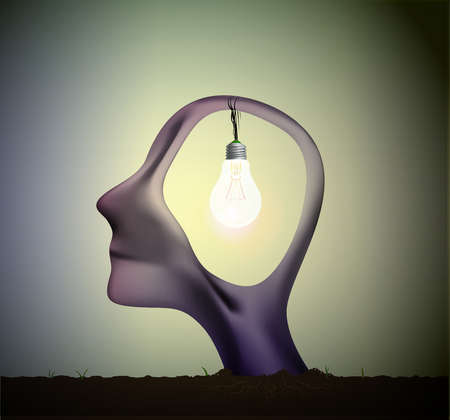 Man profile head with bulb inside