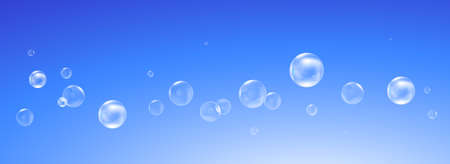 Bubbles floating or flying in row on blue background.のイラスト素材