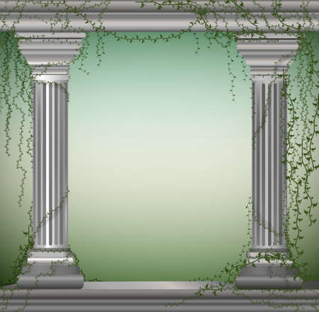 two marble columns with liana, romantic place in the antique garden,theater decoration,のイラスト素材
