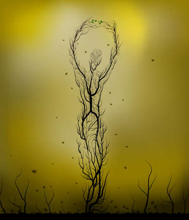 Tree silhouette like a human stretching hands,  conceptual illustration.のイラスト素材