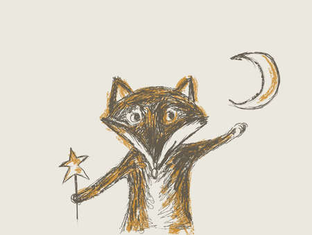 small fax holds star and moon, drawing like pencil scratch,のイラスト素材