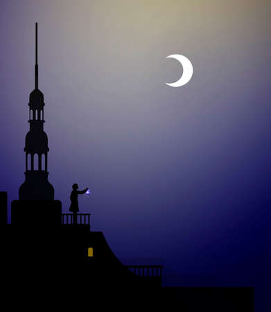 Peter Pan and Wendy on the roof, peter pan flies, couple, vectorのイラスト素材