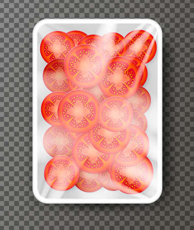 slices of tomatoes in the plastic package isolated, fresh vegetable always in the plastic package concept, vectorのイラスト素材