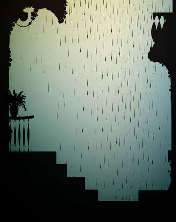rain in old city background, summer tain and sun in the town, vectorのイラスト素材