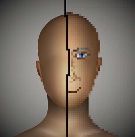 mental problem disease, split mind, lost identity, pixel portrait vectorのイラスト素材