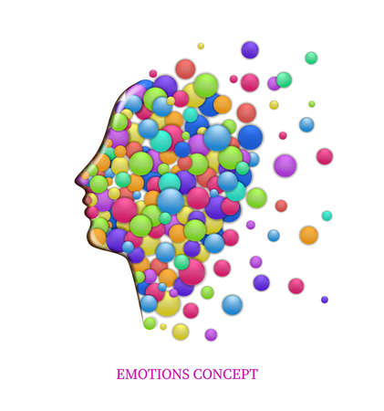 emotions concept, fulling heads with colored rounds, inner happiness, vectorのイラスト素材