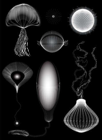 primitive organisms set, jelly unicellular vectorのイラスト素材