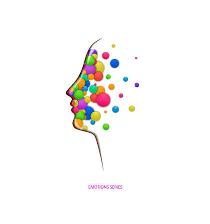 emotions concept, fulling heads with colored rounds, inner happiness, vectorのイラスト素材