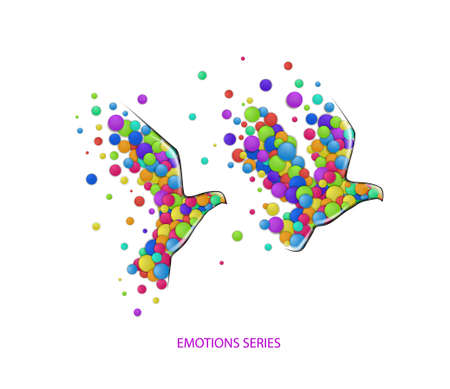 peace concept, pigeon created from the small colored parts, bird emotions icons multicolored isolated, vectorのイラスト素材