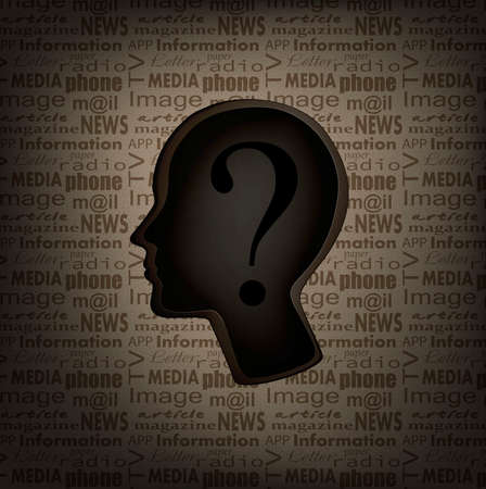 information concept, man profile with question sign inside and text pattern outside, mass media and human concept, vector,のイラスト素材