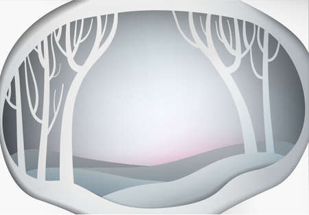 Paper winter forest landscape, paper winter fairy tale background,の写真素材