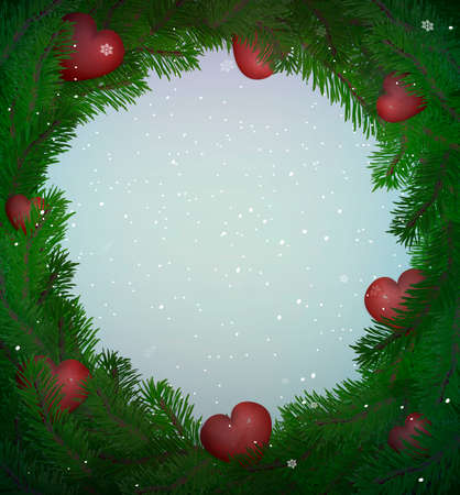 valentine s winter frame with hearts and pine branches, winter love frame, vectorのイラスト素材