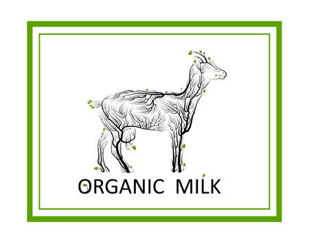 organic milk concept, eco farm production idea, goat like tree on white background, green eco milk product idea, eco production,のイラスト素材