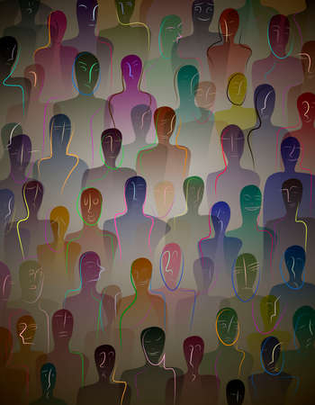 many people, crowd concept, color of inner world of each person, vectorのイラスト素材