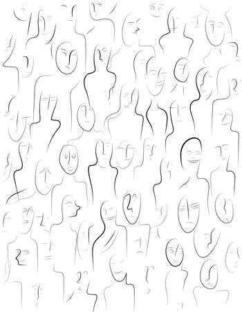 many people, crowd concept, black and white vectorのイラスト素材