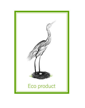 eco product concept, crane like tree with nest and egg, green eco product idea, eco production, vectorのイラスト素材