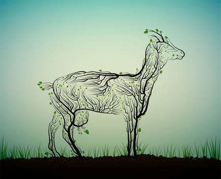 organic farm concept, eco farm production idea, goat like tree growing on the soil, green eco life idea, vectorのイラスト素材