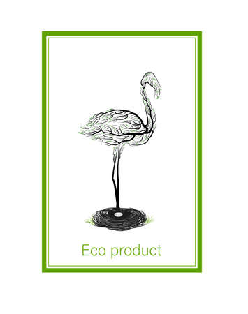 ecological product concept, flamingo like tree on white background, green eco product idea, eco production, vectorのイラスト素材