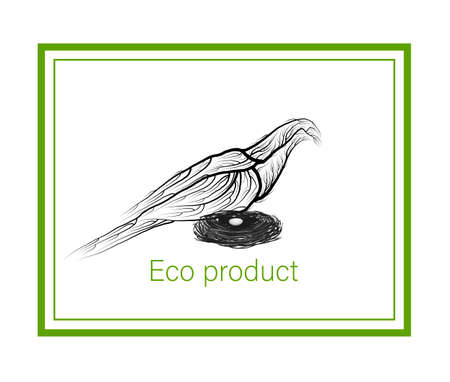 eco product concept, crane like tree with nest and egg, green eco product idea, eco production, vectorのイラスト素材