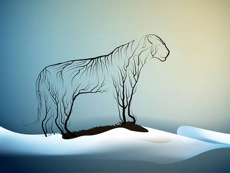 tiger extinction concept, spirit of dying tigers due the climate change, tiger look like tree branches, protect the animal and forest, vectorのイラスト素材