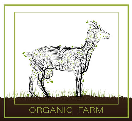 organic farm concept, eco farm production idea, goat like tree growing on the soil on white background, green eco life idea, eco production,のイラスト素材