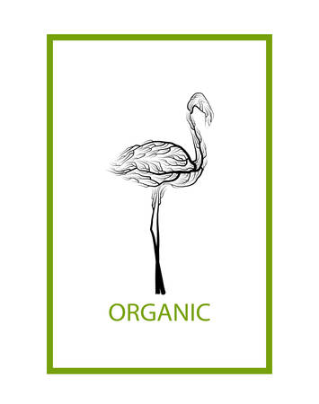 ecological product concept, flamingo like tree on white background, green eco product idea, eco production, vectorのイラスト素材