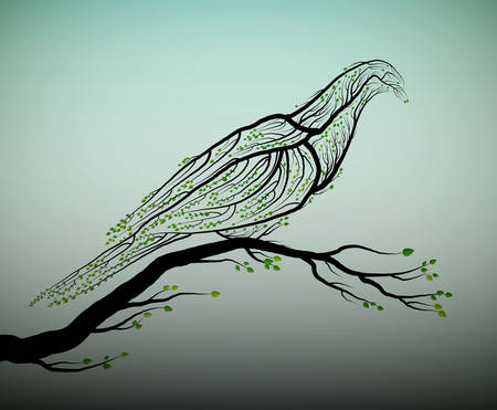 pigeon bird look like tree branches with green leaves,のイラスト素材