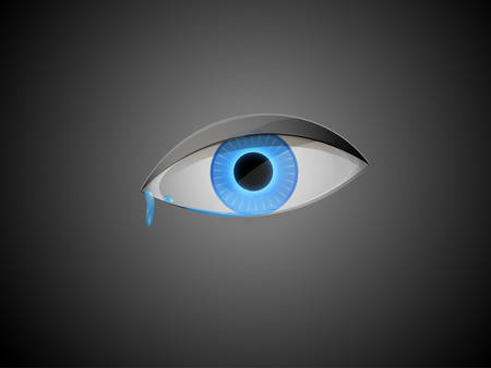 vivid blue eye with teardrop on dark background, last drop of water, sadness for the blue planet,のイラスト素材