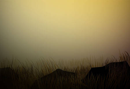 dry field grass with stones, prairie drought landscape, savanna dry hot evening landscape, vectorのイラスト素材