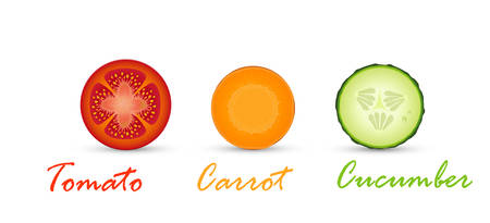 vegetarian color, vegetarian traffic light, tomato, cucumber and carrot slices, vectorのイラスト素材