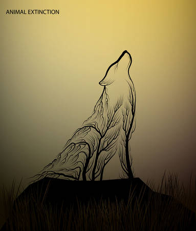 wolf looks like tree branches, spirit of extinct animal, extinct animal of Australia, vectorのイラスト素材