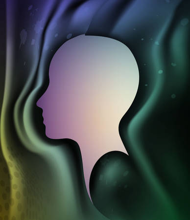 memory lost concept, human head profile with emptiness inside, color of mind energy, memory lost, vectorのイラスト素材