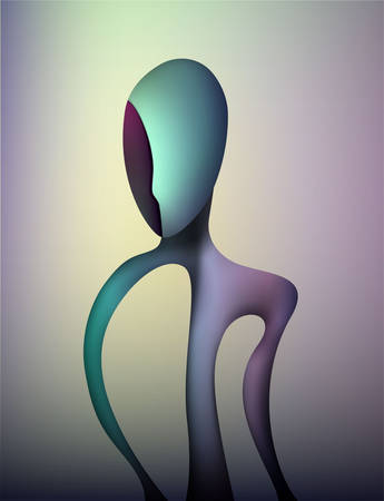 colors and shape of emotions concept, human feels happiness, abstract man shape, surrealism vectorのイラスト素材
