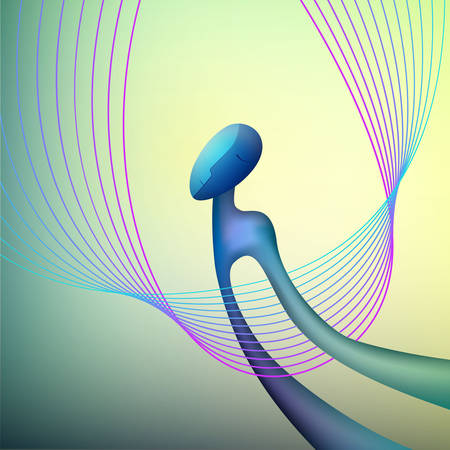 colors and shape of emotions concept, human feels happiness, abstract man shape, surrealism vectorのイラスト素材