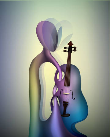 violinist concept, musician and violin contemporary art, man and music surrealism shapes, abstract violinist vectorのイラスト素材