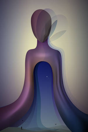 shape of memories concept, inner memory concept, abstract shape of human body with night landscape inside, vectorのイラスト素材