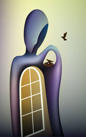 come back home concept, home memoriry inside, man shape with birds nest and window, my dream idea, come back home concept, home memoriry inside, man shape with birds nest and window, my dream idea,