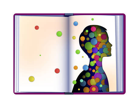 kids imagination concept, empty book page looks like paper boy silhouette,のイラスト素材
