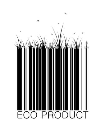eco bar-code with grass and butterfly eco product concept, vectorのイラスト素材