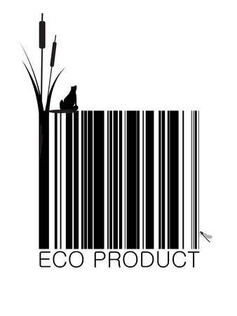 eco bar-code with plant frog and dragon fly, eco product concept, vectorのイラスト素材