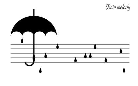 rain melody concept, black umbrella and drops look like music notes, vectorのイラスト素材