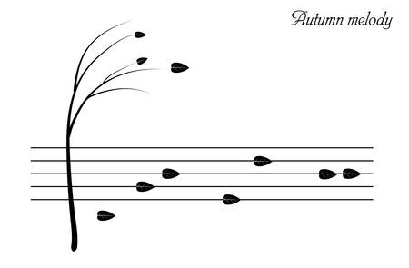 Autumn melody concept, autumn tree and falling leaves look like music notes,のイラスト素材