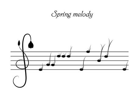 spring melody concept, grass and flower sprouts look like music notes, spring music creative idea, black and whiteのイラスト素材