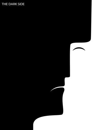 negative side of the man personality, human profile in black and white, Dark side of character concept, good and bad side of human,のイラスト素材